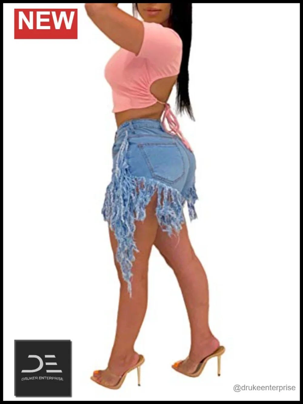 High Waisted Denim Jean Shorts with Frayed Hem Stretchy Casual